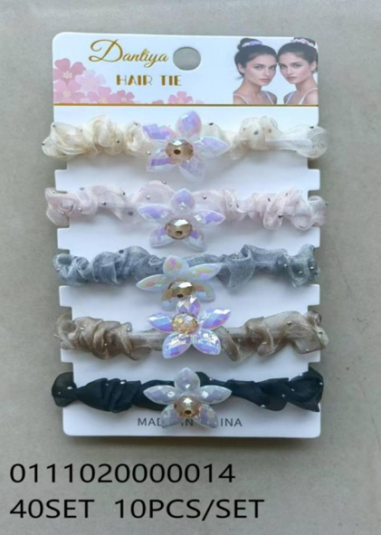 Lukadah Dantiya Hair Tie Set with Flower Embellishments - 40 Sets, 10 Pieces per Set