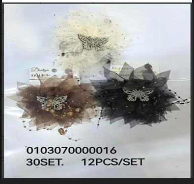 Lukadah Sparkling Organza Flower Hair Grips with Crystal Butterfly Design (Cream, Brown, Black)