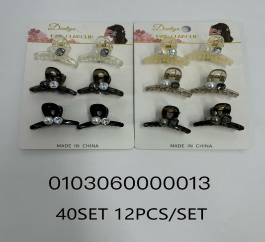 Lukadah Mini Pearl & Rhinestone Hair Claw Clips - 12 Piece Set (Assorted Neutral Colors)