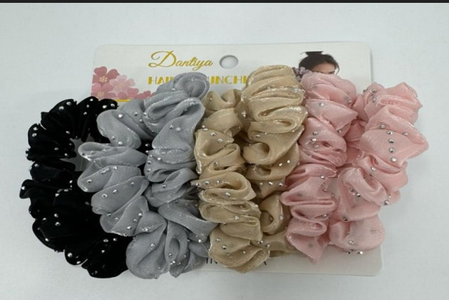 Lukadah Dantiya Shimmer & Rhinestone Hair Scrunchies