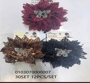 Lukadah Elegant Glitter Flower Hair Grips with Crystal Butterfly Design (Maroon, Brown, Black)