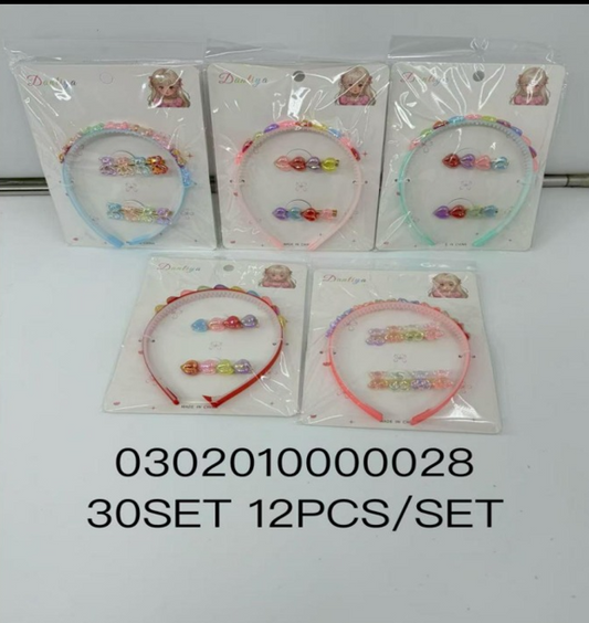 Lukadah Dantiya Kids Headband & Hair Clip Set with Colorful Beaded Flowers