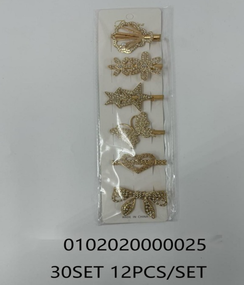 Lukadah Gold-Toned Rhinestone Assorted Design Hair Clips Set - 12 Pcs