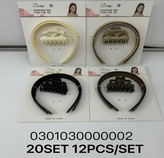 Lukadah Dantiya Headband and Claw Clip Set - 20 Sets, 12 Pieces per Set