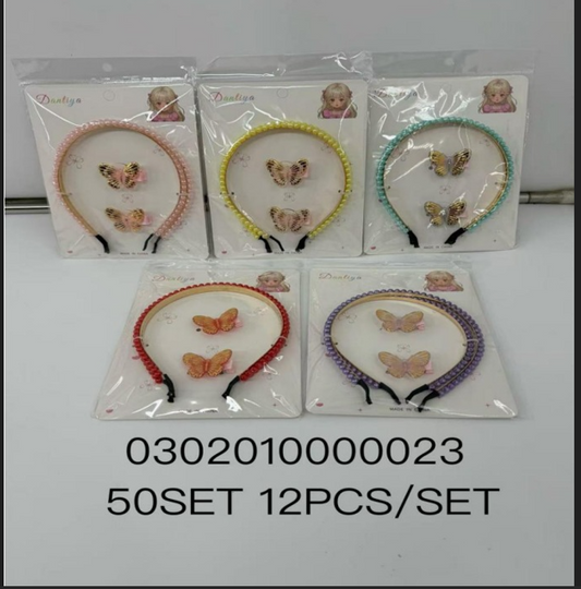 Lukadah Dantiya Girls Headband & Butterfly Hair Clip Set