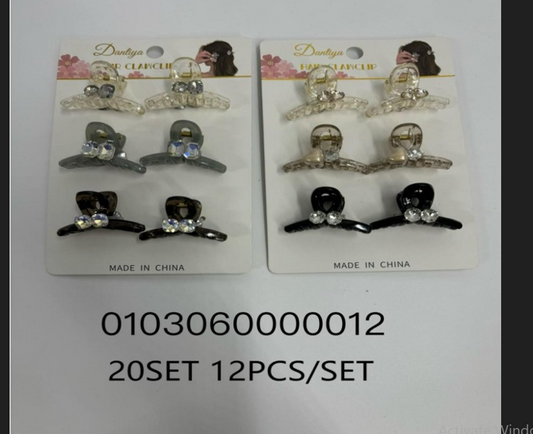 Lukadah Mini Claw Hair Clips with Rhinestones - 12 Piece Set (Assorted Colors)