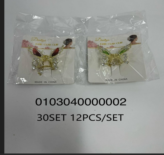 Lukadah Dantiya Elegant Butterfly Hair Claw Clips with Rhinestones & Enamel - 12 Pcs Set