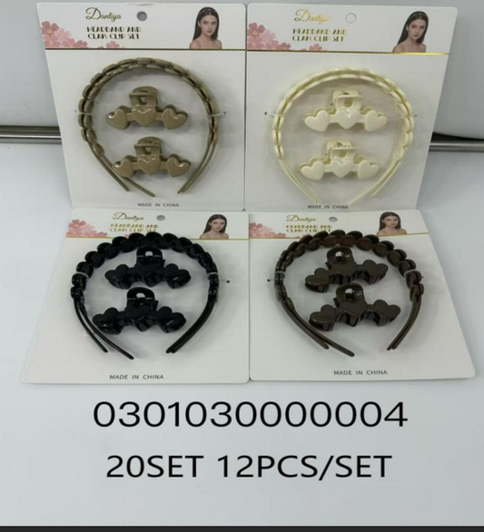 Lukadah Beaded Headband and Heart Claw Clip Set - Fashion Hair Accessories for Girls